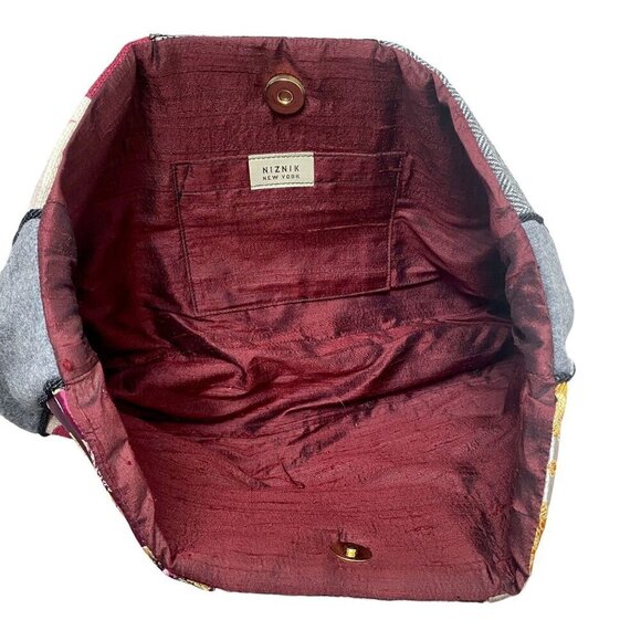 NIZNIK New York Bag Boutique Designer Handbag Fabric Patchwork Clutch Brooch - Picture 5 of 12